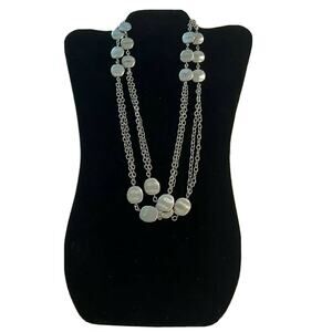 Silver Tone Hammered Disks on Chain Necklace 23 inches